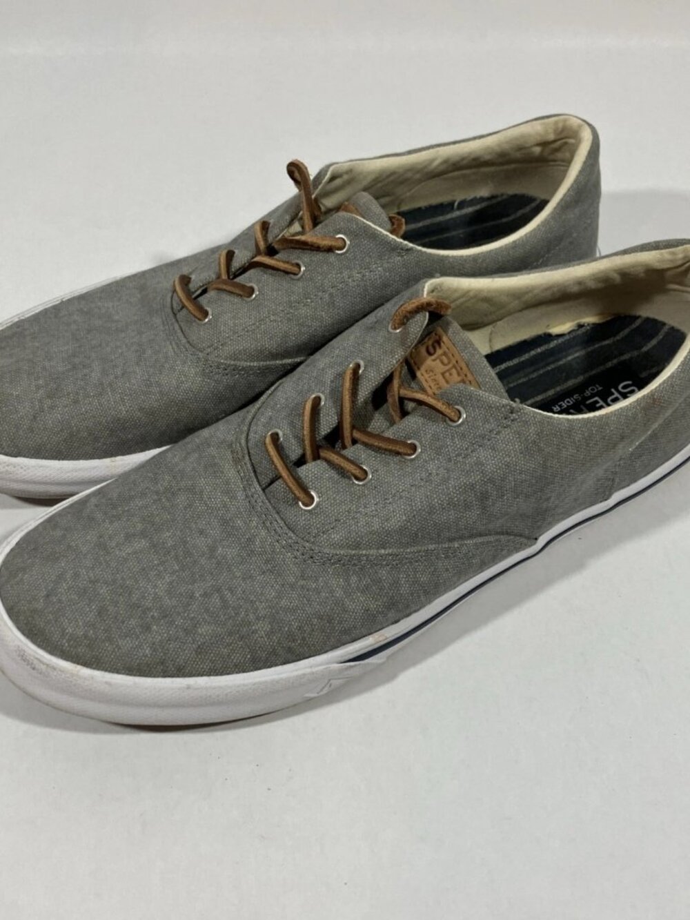 Sperry Top Sider Mens Canvas Lace Up Low Top Sneakers Shoes Gray Size 11.5